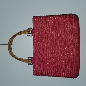 Wheat Straw Purse Bamboo Handles